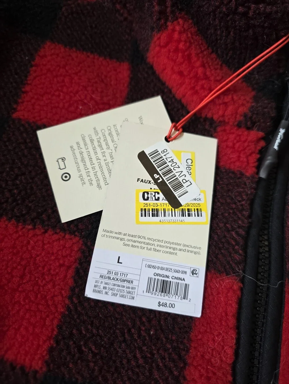Men's WOOLRICH X TARGET Red & Black Buffalo Check Fleece Vest Gorpcore Granola